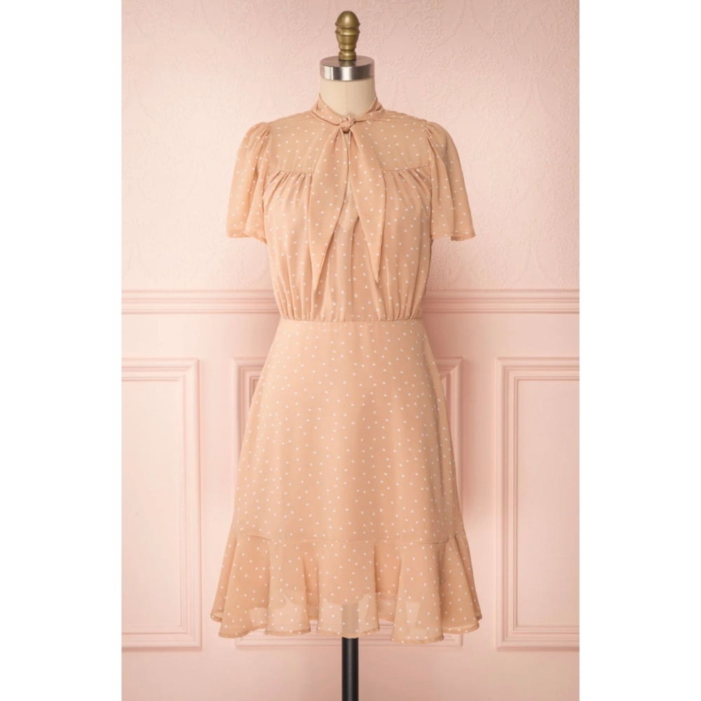 Dress Forum Beige Polka Dot Dress